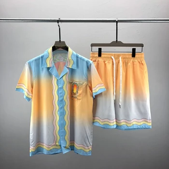 Hawaii kısa kollu tişört şort takımı Moda Rahat T Shirt Erkek Arkadaşı Hediye Erkekler Kadınlar Çift yaz kıyafetleri Seti t shirt ropa