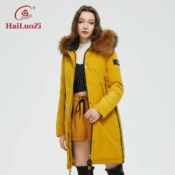 HaıLuoZı 2022 Yeni Kış kadın ceketi Moda Rahat Rakun Büyük Kürk Yaka Aşağı Ceketler Kadın Ceket Kapşonlu Rüzgar Geçirmez Parka 89