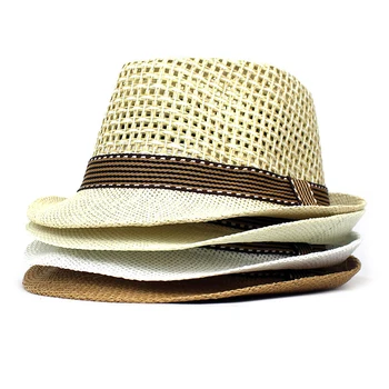 Ingiliz Erkekler Plaj güneş şapkaları Yaz Kovboy Fedora Retro Caz Şapka Nefes Hasır Kapaklar Açık Panama Adam Beyefendi Tatil Sunhat
