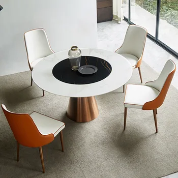 Iskandinav Plaka yemek masası Modern Basit Kaya Küçük Aile Yemek Odası yuvarlak masa lambası Lüks Döner Masa Bahçe Mobilyaları