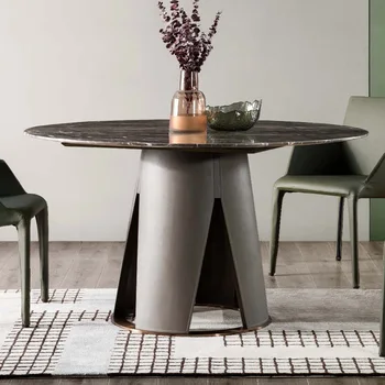 Iskandinav sıcak satış ışık lüks yuvarlak mermer yemek masası ve sandalye kombinasyonu Modern mutfak ev basit mutfak mobilyası FGM