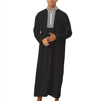 Islam Galabia Muslin Thobe Müslüman Arap Dubai Malezya Kameez Kaftan erkek Gevşek Elbise Cep Fermuar Gömlek Moda Erkek Giyim