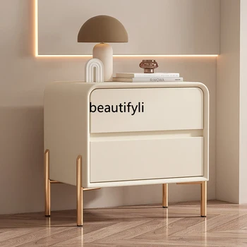 Italyan başucu masa deri ışık lüks Minimalist yatak odası Modern katı ahşap krem tarzı depolama dolabı