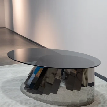 Işık lüks Yüksek anlamda Modern tasarımcı sanat üç boyutlu Oval Şekilli Paslanmaz Çelik cam italyan Yan sehpa