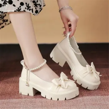 Japon Tarzı Kadın Mary Jane Lolita Ayakkabı Kadınlar Vintage Sığ Yüksek Topuklu Tıknaz platform ayakkabılar Cosplay Kadın parti ayakkabıları