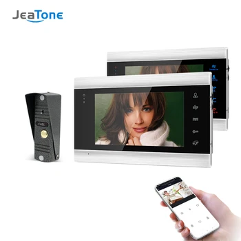 Jeatone 7 İnç Kablosuz Wifi Akıllı Görüntülü Kapı Telefonu interkom sistemi ile 2 Gece Görüş Monitör + 1x720 P Kapı Zili Kamera