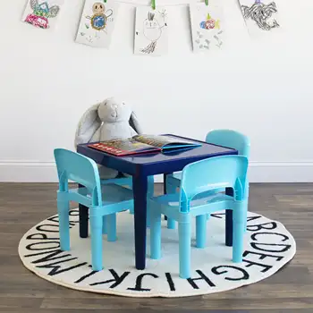 Jordan Kids Hafif Plastik Masa ve 4 Sandalye Seti, Kare, Çok Mavi