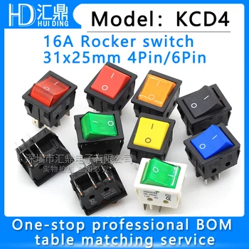 KCD4 Rocker anahtarı gemi tipi anahtarı rocker güç düğmesi 4 / 6PİN kırmızı ışık yeşil ışık 31x25mm16A 250v ON-OFF/ON-OFF-ON