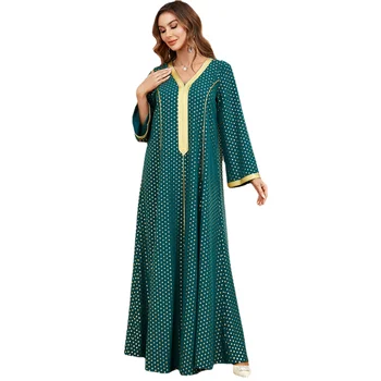 Kadın Elbiseler Yaz 2023 Parti V Boyun Parlama Kollu Abaya Moda Rahat Lüks Doğum Günü Zarif Abaya Altın Nokta Yeşil Elbise