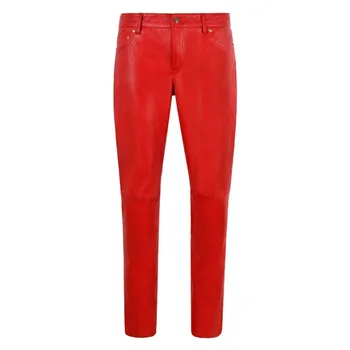 Kadın Hakiki Deri Pantolon Kırmızı Kot Rahat Tarzı Hakiki Koyun Derisi moda pantolon Avrupa ve Amerikan Moda Trendleri