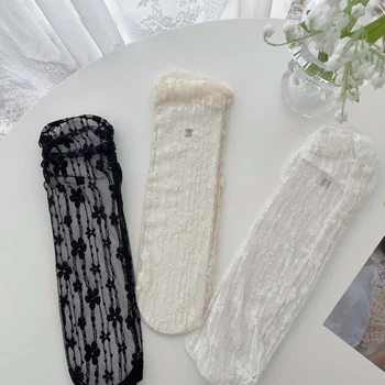 Kadın Harajuku Çorap Bayanlar Nefes Şeffaf Çiçek Dantel Çorap Tatlı Örgü Fishnet Çorap Yumuşak komik çoraplar Çorap