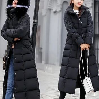 Kadın Kış Ceket Parkas Kapşonlu Kalınlaşmış Büyük Kürk Yaka Aşağı pamuklu ceket Rahat Palto Kadın Ceket Pamuk Dış Giyim