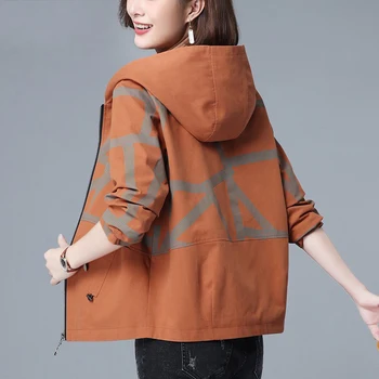 Kadın Rüzgarlık Bahar Sonbahar Pop Kore Gevşek Ceket Kadın Rüzgarlık Ceket Uzun Kollu Kapşonlu Casual Artı Boyutu Giyim
