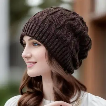 Kadın Sonbahar Kış Düz Renk Örgü Şapka Geometrik Desen Kubbe Tarzı Açık Kar Kayak Sıcak Katlanır Kazık Bere Şapka