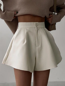 Kadınlar Yüksek Bel Şort Yaz Rahat Gevşek A-line Geniş Bacak kısa pantolon Katı Moda Cep Ofis Bayan Pantolon Streetwear