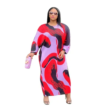 Kadınlar için afrika Elbiseler İlkbahar Sonbahar Afrika Kadınlar O-Boyun Polyester baskılı uzun elbise Maxi Elbise Afrika Giysi