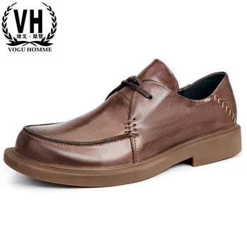 Kalın Alt yuvarlak Kafa Dantel-up İş rahat ayakkabılar tasarım ayakkabı erkekler yüksek kalite Yüksek Hakiki Deri İngiliz retro inek derisi