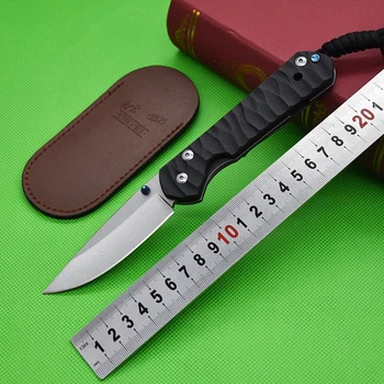 Karbon Fiber + Titanyum Alaşım Kolu D2 Çelik Cep Katlanır Bıçak Açık Avcılık Balıkçılık Bıçaklar Maket Bıçağı EDC Deri kılıf