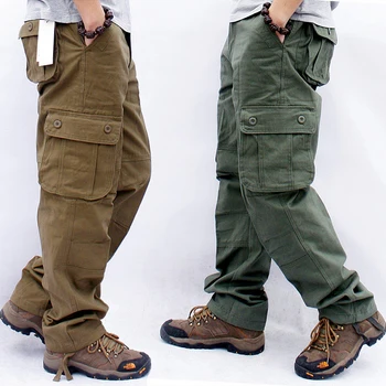 Kargo Pantolon Erkekler Büyük Çok cep Pamuk Dış Giyim Taktik Askeri Ordu Düz Pantolon Pantolon Tulum Baggy Rahat Pantolon Pantolon