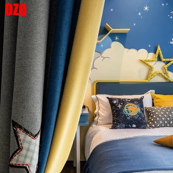 Karikatür çocuk Odası Perdeleri çocuğun Yatak Odası Perdesi Kuzey Avrupa Gölgeleme İki Yönlü Karikatür Yıldız Desen perde kumaşı