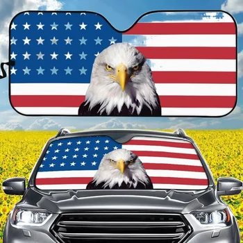 Kartal Amerikan Bayrağı Desen araba güneşliği UV Baskı Alüminyum Folyo Güneşe Dayanıklı Cam Kapakları Vatansever moda aksesuarları