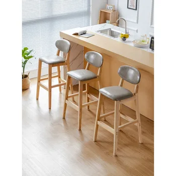 Katı ahşap bar sandalyesi ev bar sandalyesi modern basit süt çay dükkanı ön büro sırtlı sandalye İskandinav retro bar taburesi