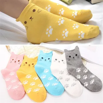 Kawaii Harajuku Kedi Kadın Çorap Karikatür Görünmez Çorap Sevimli Hayvan Kulak Kız Ayak Bileği Komik Nefes Çorap Calcetines Temel Medias