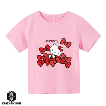 Kawaii Hello Kitty T Shirt Karikatür Kısa kollu Erkek Kız Harajuku Sanrio Tshirt Çocuklar Tshirt Komik Tees Tops Çocuk Giyim