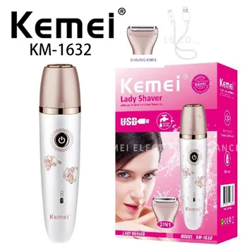 Kemei KM-1632 Lady Vücut Kazıma Tıraş Makinesi Kadın Su Geçirmez Jilet Saç Tıraş Makinesi Saç Çıkarıcı Epilater 2 İn 1