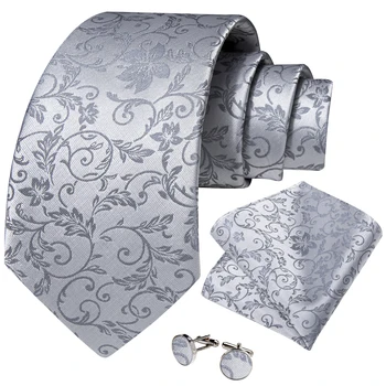 Klasik Gümüş Çiçek erkek 8cm Bağları Mendil Kol Düğmeleri Düğün Parti Boyunbağı Aksesuarları Hediye