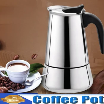Klasik cezve, Kahve Makinesi Demlenmiş Cafeteras Stovetop Espresso Amerikan Tarzı,2~12 Bardak (100~600 ML), paslanmaz Çelik