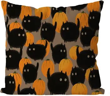 Komik Siyah Kedi Yastık Kılıfı Sevimli Kabak Kedi Pamuk Keten Yastık Kılıfı Çiftlik Açık Yatak Kanepe Yastık Örtüsü Kanepe Ev Dekor