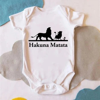 Komik Yenidoğan Bebek Romper Bebek Kısa Kollu HAKUNA MATATA Mektup Elbise HAKUNA MATATA Baskı Doğan Emekleme Bebek 0-24M