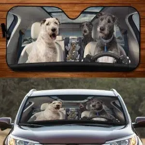 Komik İrlandalı Wolfhound Aile Sürüş Köpek Lover araba güneşliği, Araba Pencere güneş örtüsü İrlandalı Wolfhound Anne, araç ön camı UV