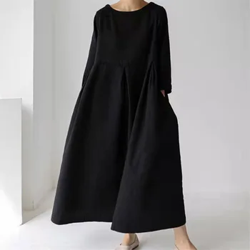 Konfor Yaz Uzun Kollu Yeni Elbiseler Elbiseler Kadınlar için 2023 İlkbahar ve Yaz Büyük Boy Pamuk ve Keten Eğlence ve