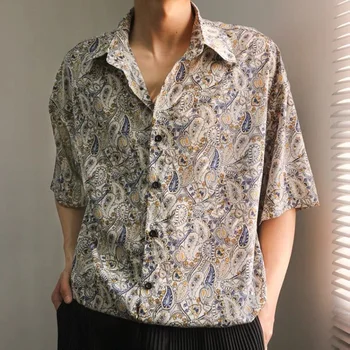 Kore Moda Kaju Çiçek Gömlek Erkek Kısa Kollu Şifon Bırakılan Gevşek Casual Retro Yarım Kollu Hawaii Gömlek Erkekler için