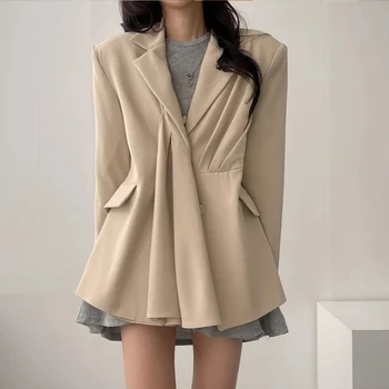 Kore Tarzı Sonbahar Uzun Kollu Takım Elbise Ceket 2023 Şık Düzensiz Yaka Tek Göğüslü Rahat Ceket Vintage Kadın Gevşek Hırka