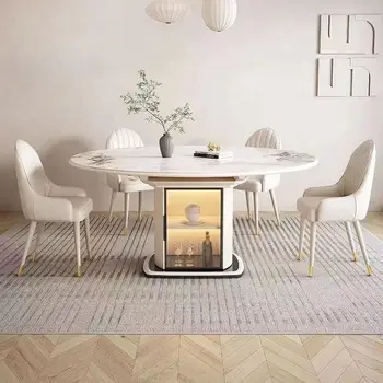 Krem Tarzı Kaya Döşeme Modern Minimalist Ev Küçük Daire Geri Çekilebilir Katlanır Depolama Yuvarlak yemek masası