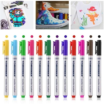 Kumaş boya kalemi Kalem 6/12 Renkler / Set Giysi T-shirt Tekstil DIY El Sanatları Graffiti Pigment Boyama Kalem Okul Öğrenci Kırtasiye