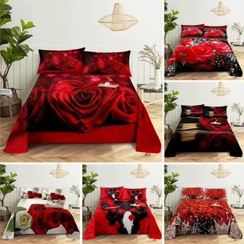 Kırmızı Gül Çiçek nevresim takımı Kral Kraliçe Mikrofiber Çiçek Baskı Nevresim Kız Genç Romantik sevgililer Günü yatak odası dekoru