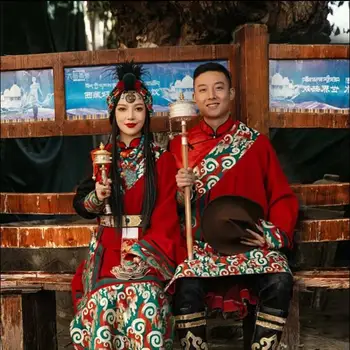 Kırmızı Muhteşem Çin Tibet Elbisesi Düğün Etnik Tarzı Elbise