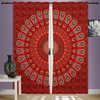 Kırmızı Renk Mandala Güzel Tasarım Duvar Asılı Kumaş Kapı Pencere Perde Sanat Moda Trendleri