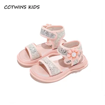 Kızlar Prenses Sandalet 2023 Yaz Çocuk Moda Elbise Parti Dans Ayakkabıları Açık Terlik Toddler Daireler Glitter Çiçekler Yumuşak Taban