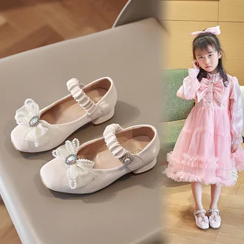 Kızlar Yüksek topuklu deri ayakkabı 3-12Years Eski Çocuklar Prenses Ayakkabı Düğün Parti Doğum Günü İçin Cam terlik Çocuklar için Pembe