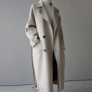 Kış Kadın Yeni Yün Katı Ceket Moda Uzun Klasik OversizeCoats Bayanlar Kore Vingate Yün Palto Warmness Dış Giyim
