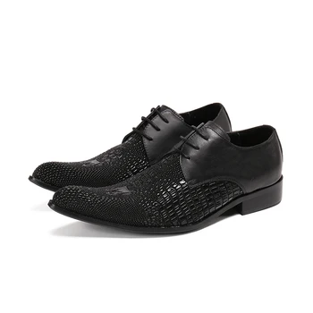 Kış Klasikleri Siyah erkek ayakkabıları yüksek kaliteli dantel up Elbise Ayakkabı Sivri Burun Hakiki Deri erkek resmi ayakkabı Boyutu 47
