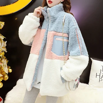Kış Kürklü Ceket kadın Sıcaklık Kalın Gevşek Hırka Ceket Kürk Kuzu Saç Japon Sevimli Kalın kadın Uzun kollu Giysiler