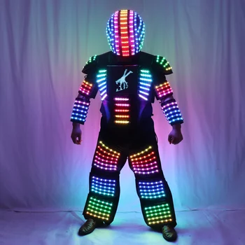 LED Robot Kostüm Aydınlık Takım Elbise Erkekler Gogo Şarkıcı Konuk Dansçı Kostüm Takım Elbise Kahraman hafif zırh Sahne Parti Giyim
