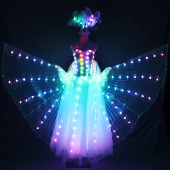 LED düğün elbisesi aydınlık takım elbise ışık giyim parlayan düğün Etek LED kanatları kadınlar için balo salonu Dans Elbise