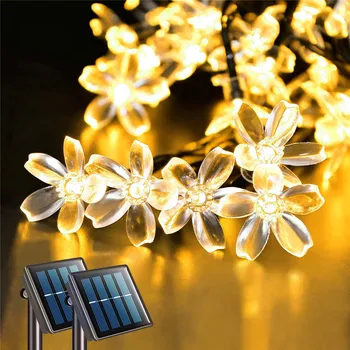 LED güneş ışıkları açık çiçek 5 M/7 M/12 M dize çiçek peri ışıkları çelenk noel partisi için dış dekorasyon su geçirmez